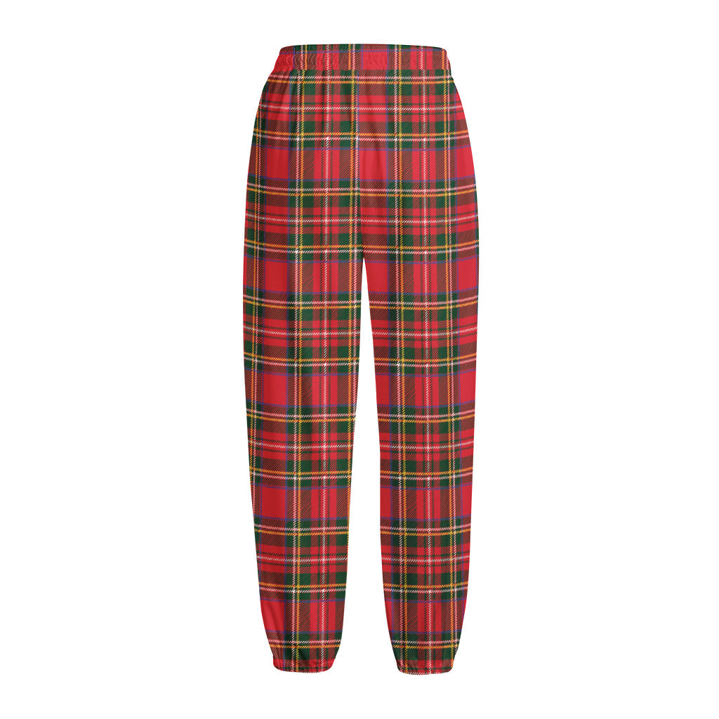 Red And Green Scottish Tartan Print Fleece Lined Knit Pants