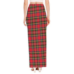 Red And Green Scottish Tartan Print High Slit Maxi Skirt