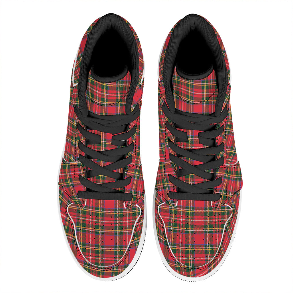Red And Green Scottish Tartan Print High Top Leather Sneakers