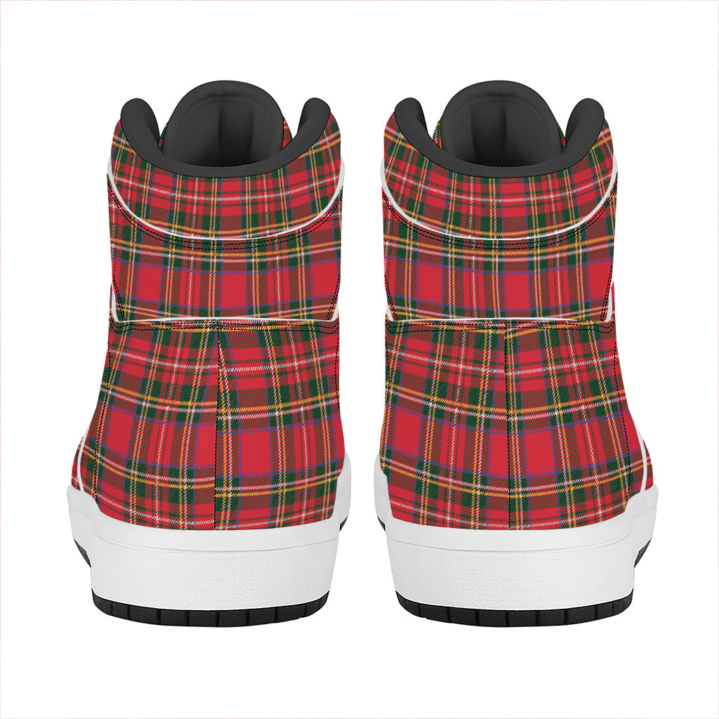 Red And Green Scottish Tartan Print High Top Leather Sneakers