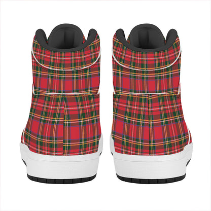 Red And Green Scottish Tartan Print High Top Leather Sneakers