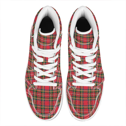 Red And Green Scottish Tartan Print High Top Leather Sneakers