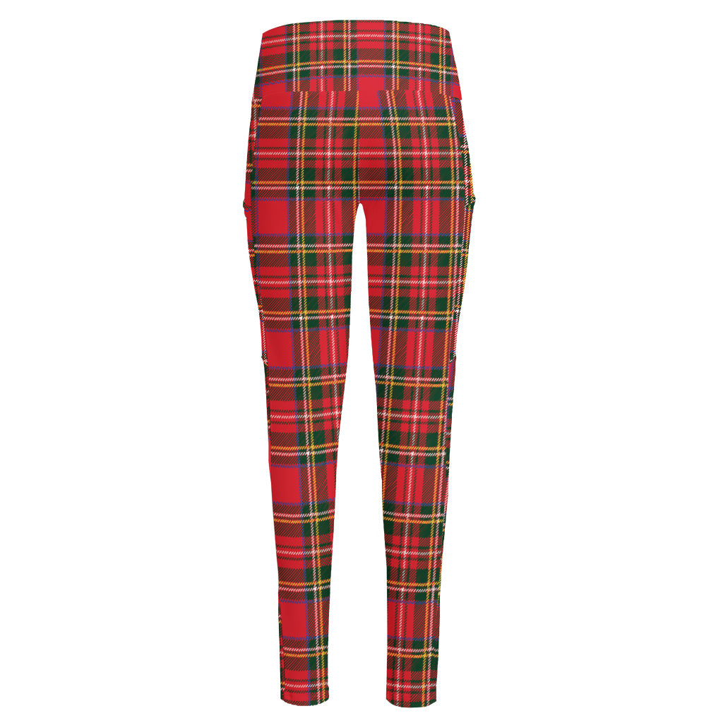 Red And Green Scottish Tartan Print High-Waisted Pocket Leggings