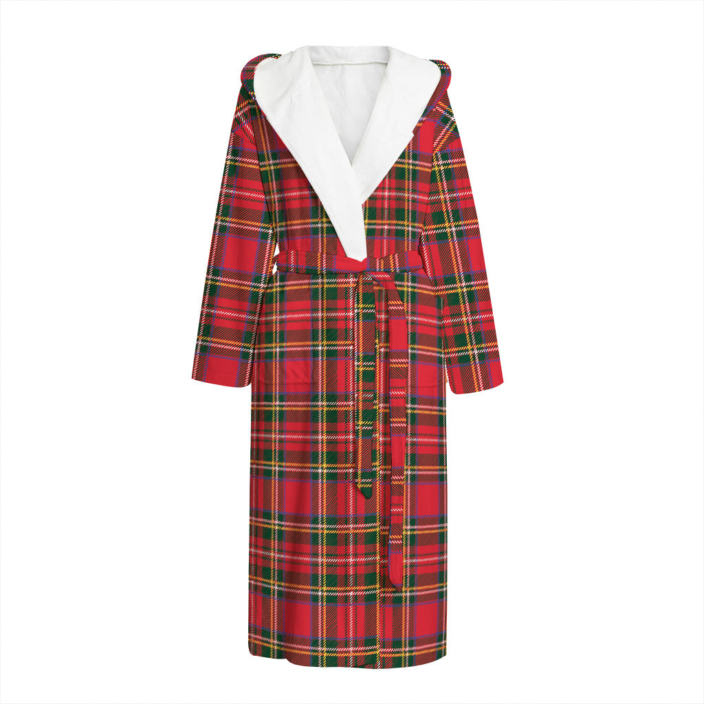 Red And Green Scottish Tartan Print Hooded Bathrobe