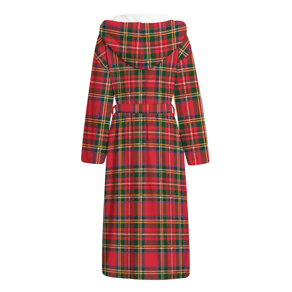 Red And Green Scottish Tartan Print Hooded Bathrobe