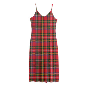 Red And Green Scottish Tartan Print Jersey Midi Cami Dress