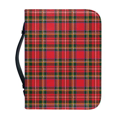 Red And Green Scottish Tartan Print Leather Bible Cover