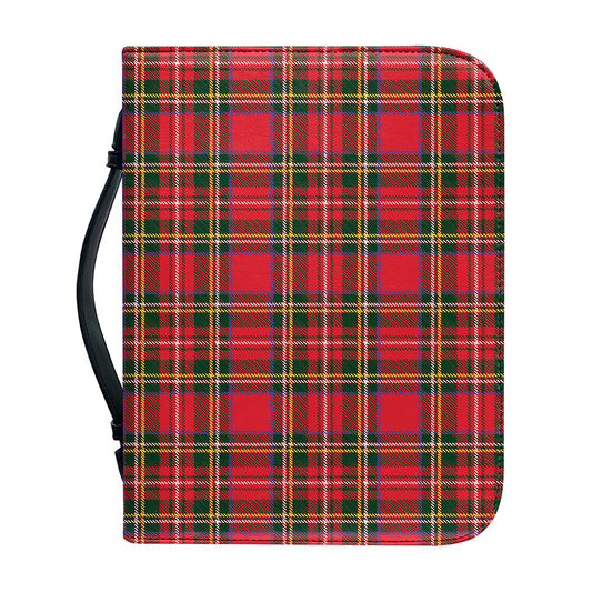 Red And Green Scottish Tartan Print Leather Bible Cover