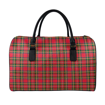 Red And Green Scottish Tartan Print Leather Duffle Bag