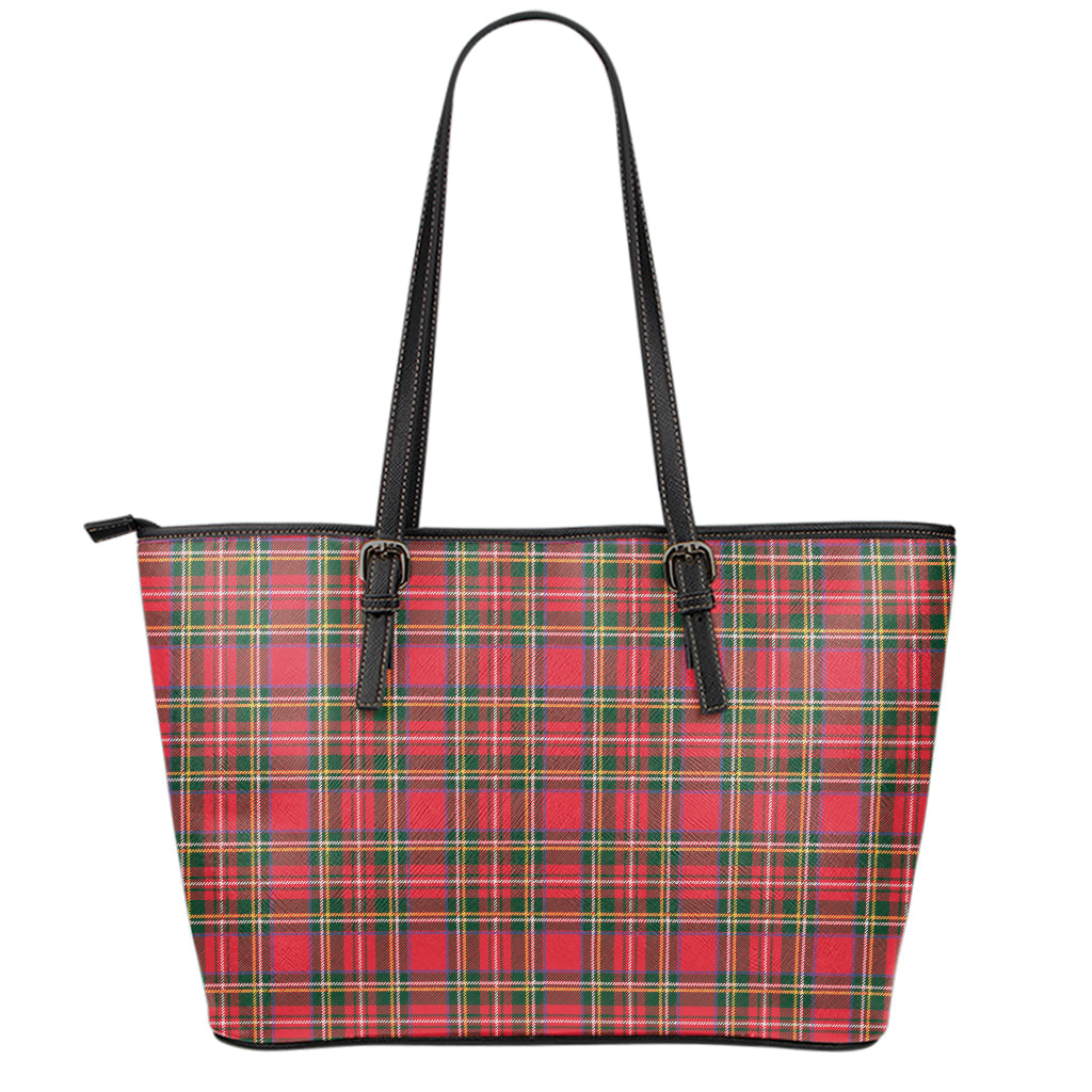 Red And Green Scottish Tartan Print Leather Tote Bag
