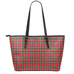 Red And Green Scottish Tartan Print Leather Tote Bag