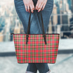 Red And Green Scottish Tartan Print Leather Tote Bag