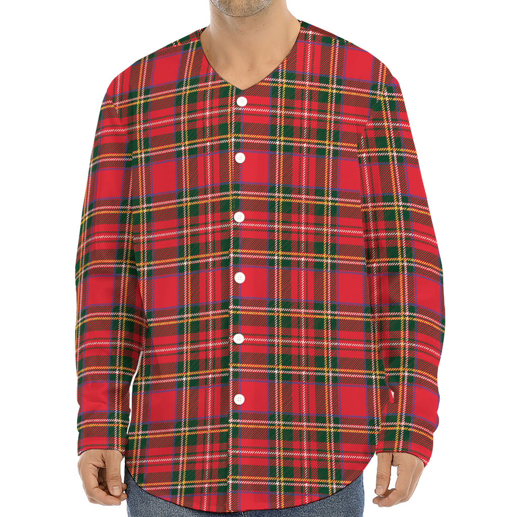 Red And Green Scottish Tartan Print Long Sleeve Baseball Jersey