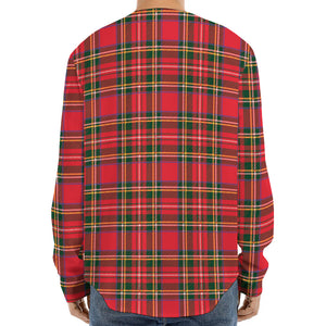 Red And Green Scottish Tartan Print Long Sleeve Baseball Jersey