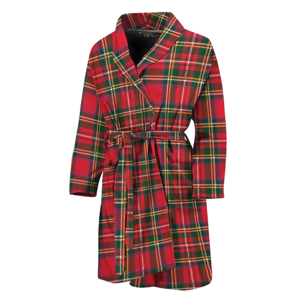 Red And Green Scottish Tartan Print Men's Bathrobe