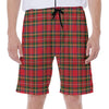 Red And Green Scottish Tartan Print Men's Beach Shorts