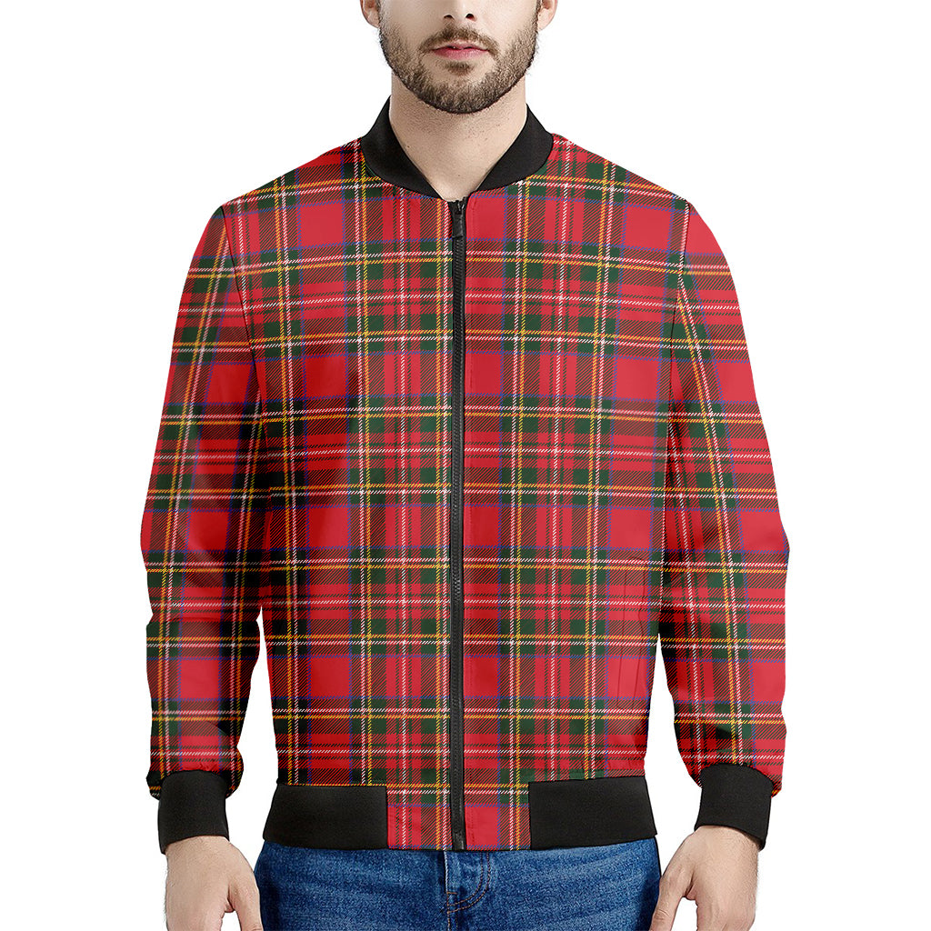 Red And Green Scottish Tartan Print Men's Bomber Jacket