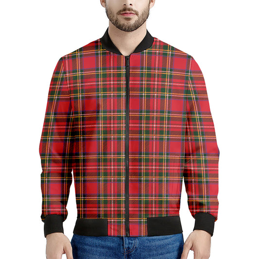 Red And Green Scottish Tartan Print Men's Bomber Jacket