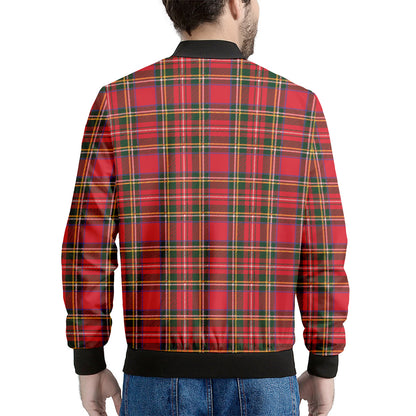 Red And Green Scottish Tartan Print Men's Bomber Jacket