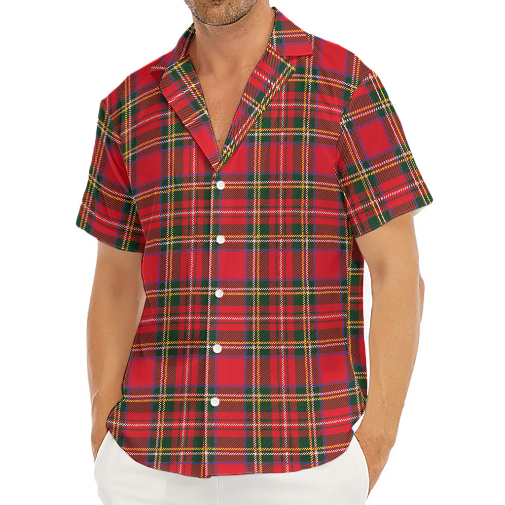 Red And Green Scottish Tartan Print Men's Deep V-Neck Shirt