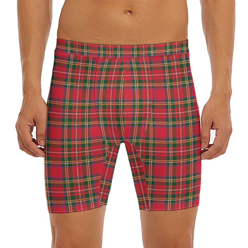 Red And Green Scottish Tartan Print Men's Long Boxer Briefs