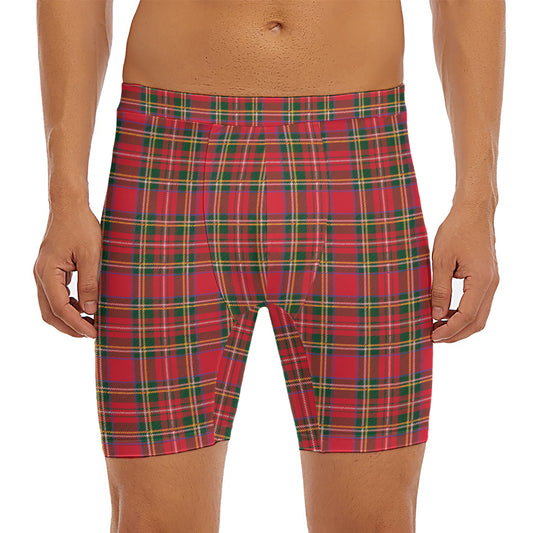 Red And Green Scottish Tartan Print Men's Long Boxer Briefs