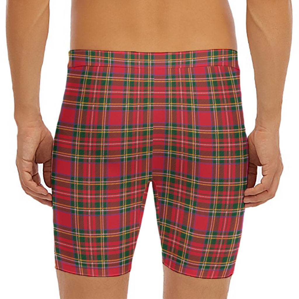Red And Green Scottish Tartan Print Men's Long Boxer Briefs