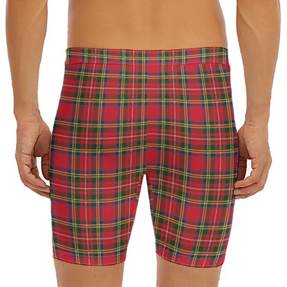 Red And Green Scottish Tartan Print Men's Long Boxer Briefs
