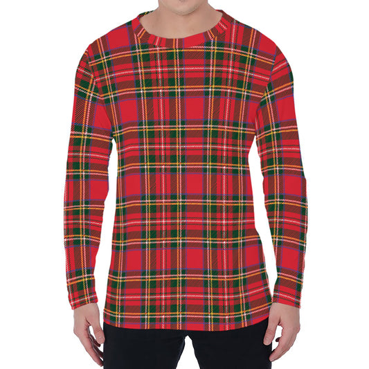 Red And Green Scottish Tartan Print Men's Long Sleeve T-Shirt