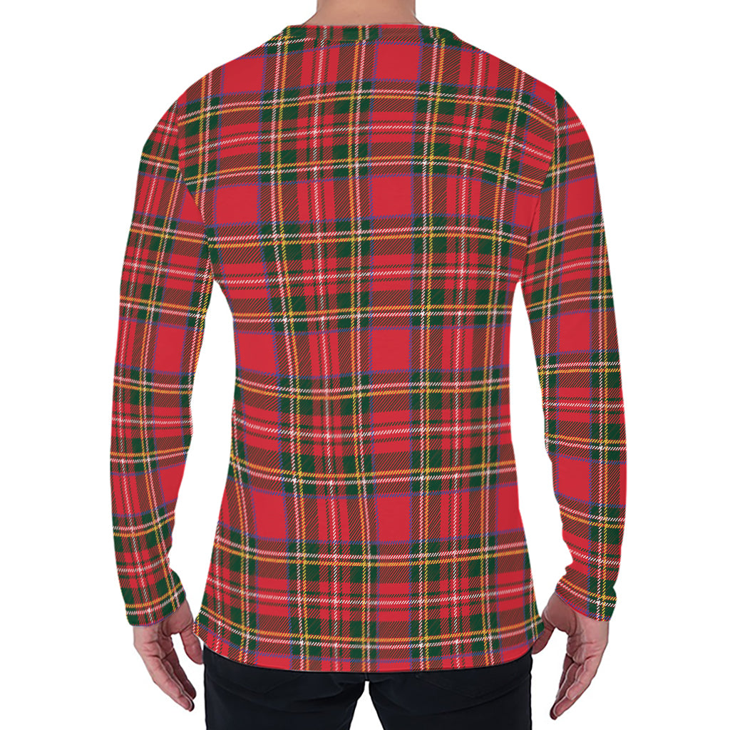 Red And Green Scottish Tartan Print Men's Long Sleeve T-Shirt