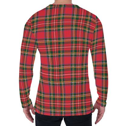 Red And Green Scottish Tartan Print Men's Long Sleeve T-Shirt