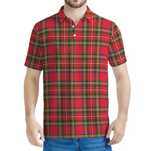 Red And Green Scottish Tartan Print Men's Polo Shirt