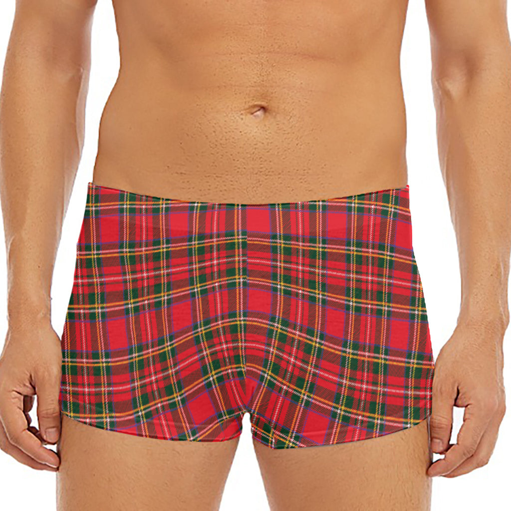 Red And Green Scottish Tartan Print Men's Short Boxer Briefs