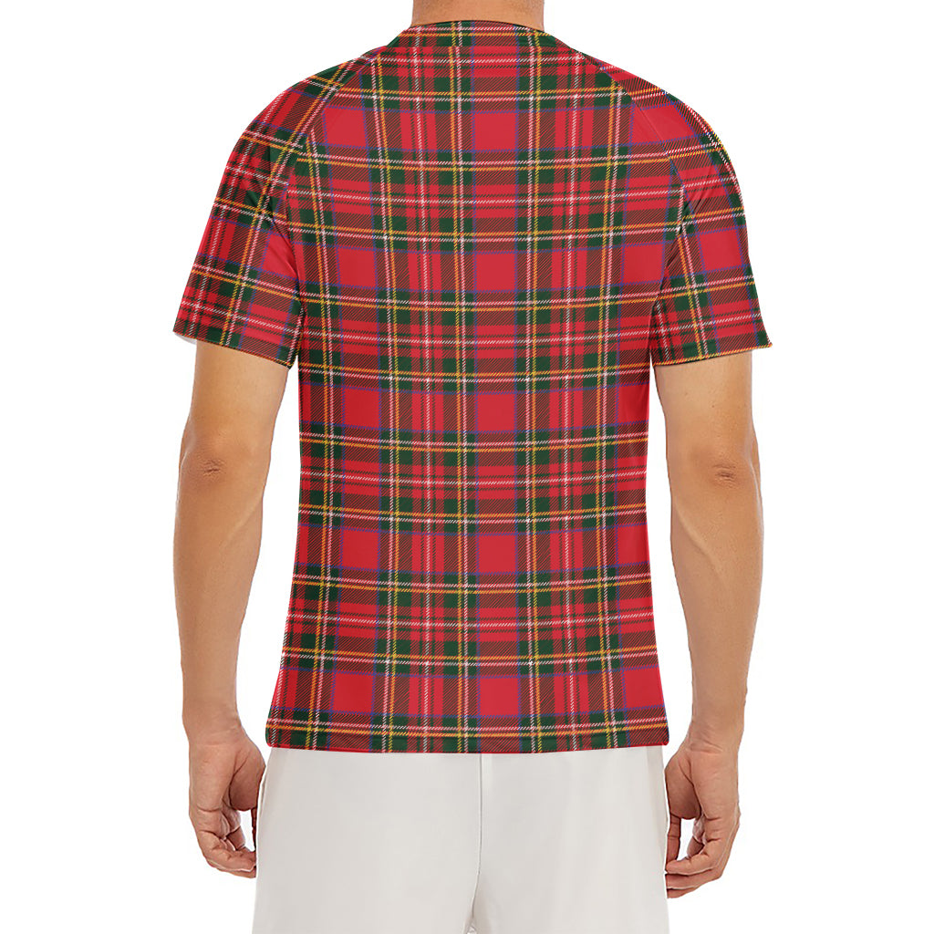 Red And Green Scottish Tartan Print Men's Short Sleeve Rash Guard