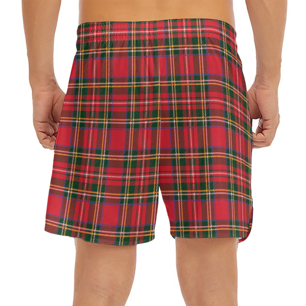 Red And Green Scottish Tartan Print Men's Split Running Shorts
