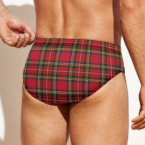 Red And Green Scottish Tartan Print Men's Swim Briefs