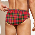 Red And Green Scottish Tartan Print Men's Swim Briefs