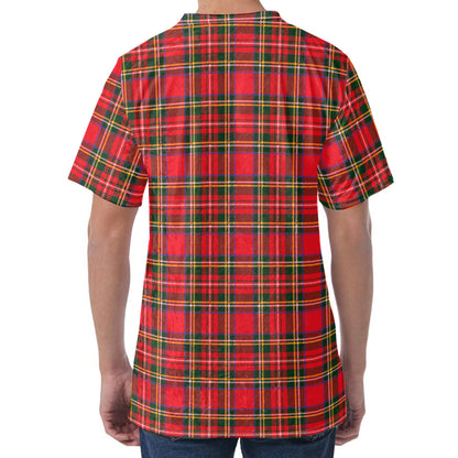 Red And Green Scottish Tartan Print Men's Velvet T-Shirt