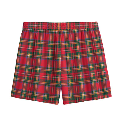 Red And Green Scottish Tartan Print Mesh Shorts