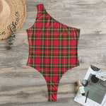 Red And Green Scottish Tartan Print One Shoulder Bodysuit