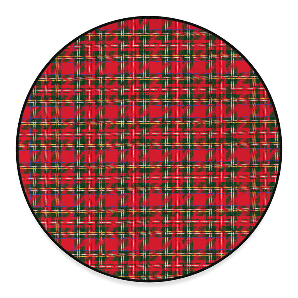 Red And Green Scottish Tartan Print Round Floor Mat