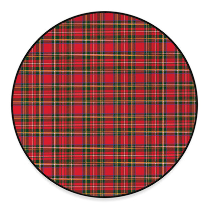 Red And Green Scottish Tartan Print Round Floor Mat
