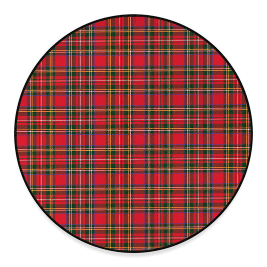 Red And Green Scottish Tartan Print Round Floor Mat
