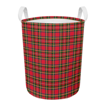 Red And Green Scottish Tartan Print Round Laundry Basket