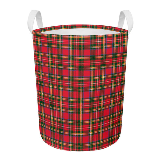 Red And Green Scottish Tartan Print Round Laundry Basket