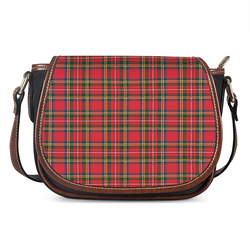 Red And Green Scottish Tartan Print Saddle Bag