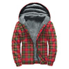 Red And Green Scottish Tartan Print Sherpa Lined Zip Up Hoodie