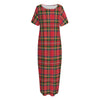 Red And Green Scottish Tartan Print Short Sleeve Long Nightdress