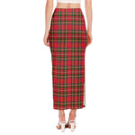 Red And Green Scottish Tartan Print Side Slit Maxi Skirt