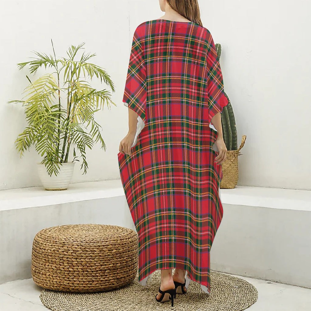 Red And Green Scottish Tartan Print Silk V-Neck Kaftan Dress